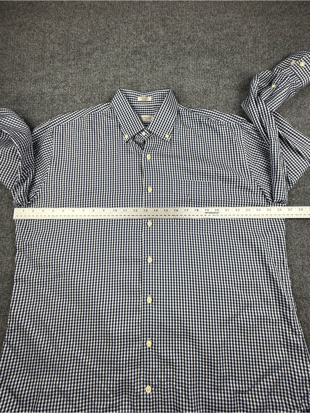 Peter Millar Crown Soft Navy and White Gingham Button-Down Shirt, Size XL - Picture 10 of 11